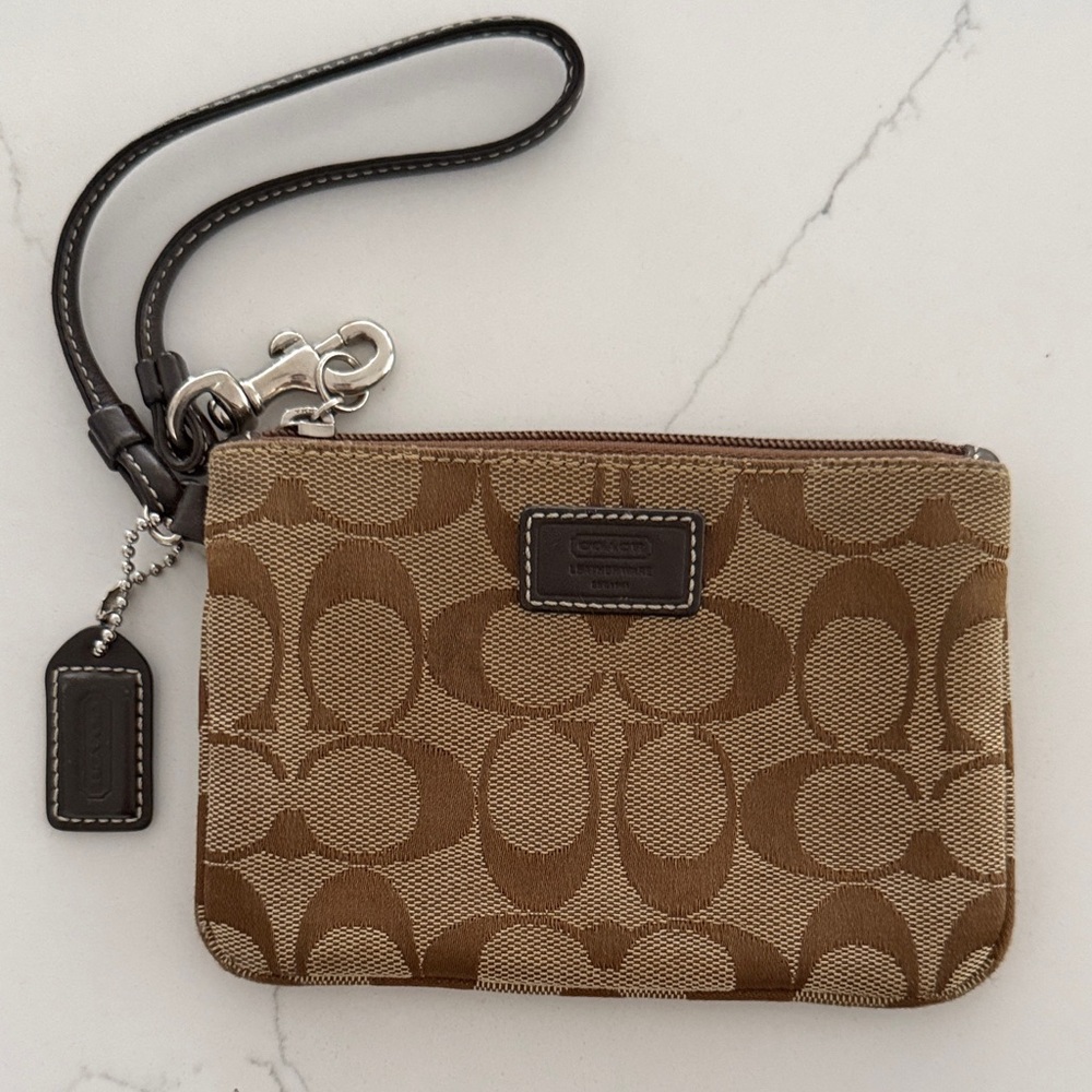 Coach Signature Brown and Tan Wristlet